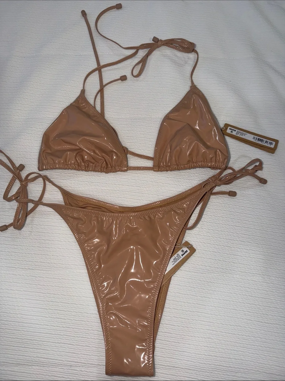 SKIMS Beige Patent Triangle Bikini Set Small